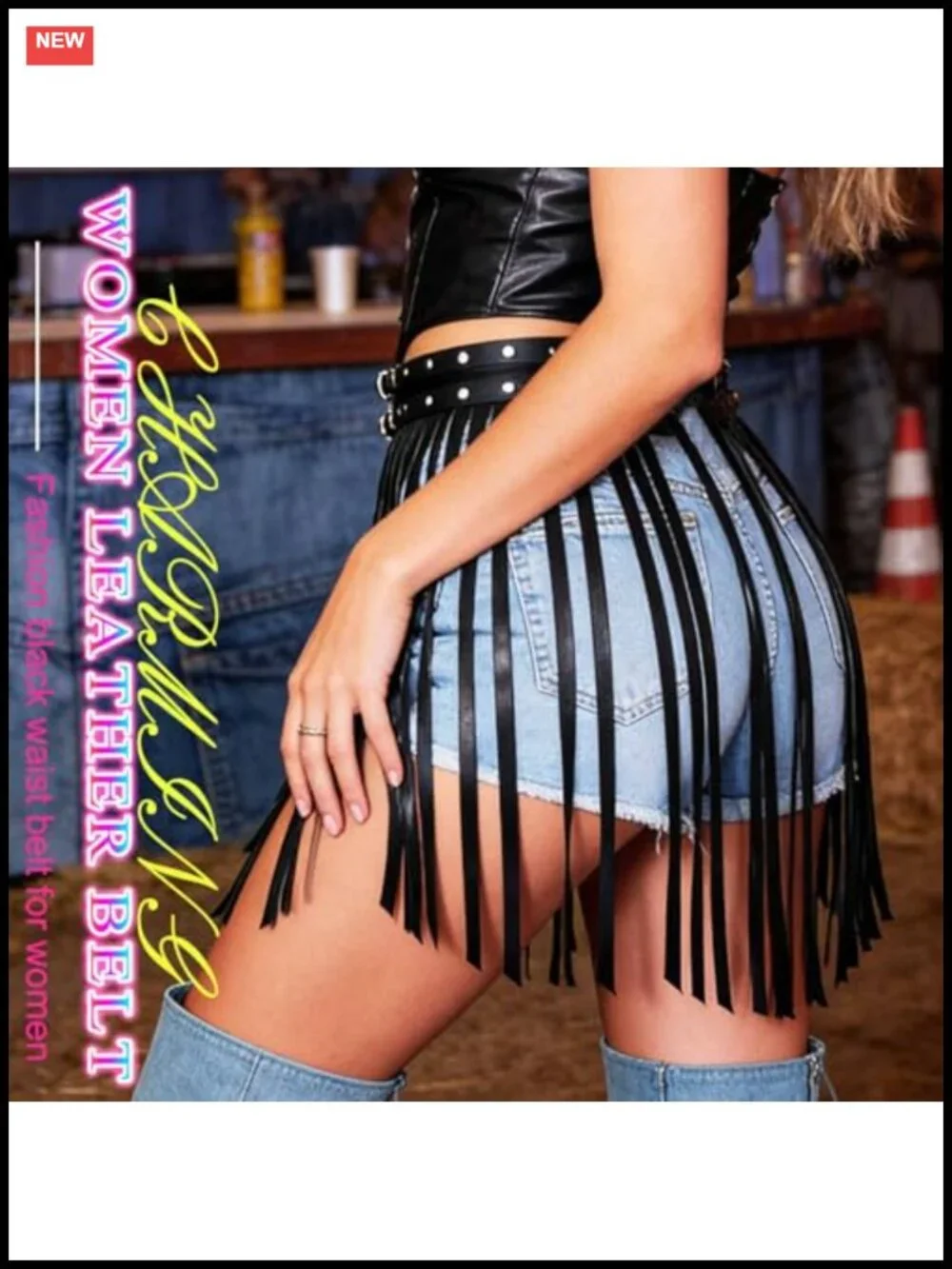 Women's Leather Fringe Belt Skirt Cowgirl Tassel Waistband Festival Costume